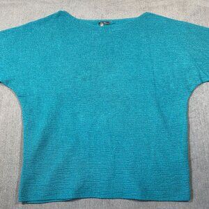 Vita Milano Teal Ribbed Knit Crew Neck Long Sleeve Sweater Cotton Blend Womens L